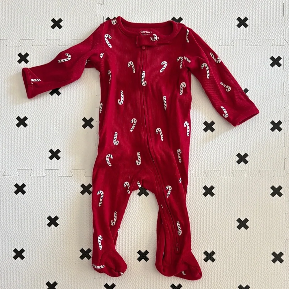 Carter's Baby Candy Cane waffle knit Onesie in red size 9m